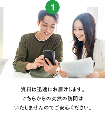 資料は迅速にお届けします。こちらからの突然の訪問はいたしませんのでご安心ください。