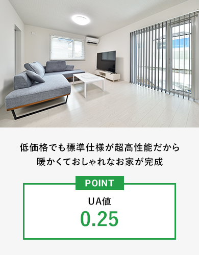 低価格でも標準仕様が超高性能だから暖かくておしゃれなお家が完成 UA値0.25