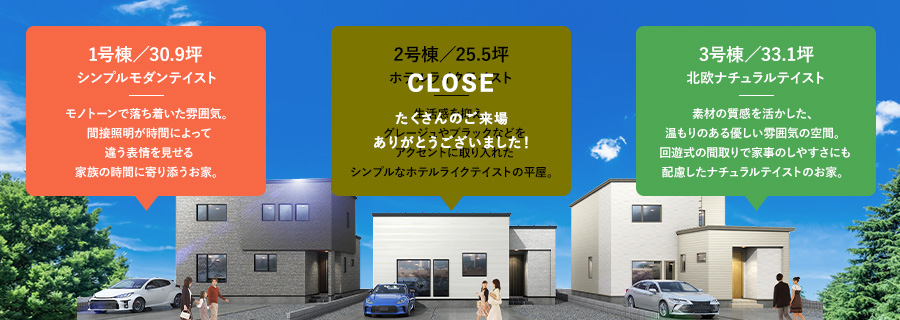 1号棟 2号棟(CLOSE) 3号棟