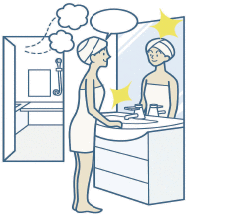 ヒーターレスで、曇りにくいミラーくもりシャット!