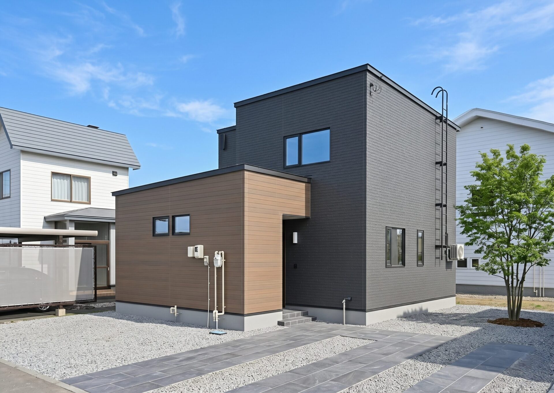 深みを纏う、黒と木目の広見え邸宅【ひじり野南】