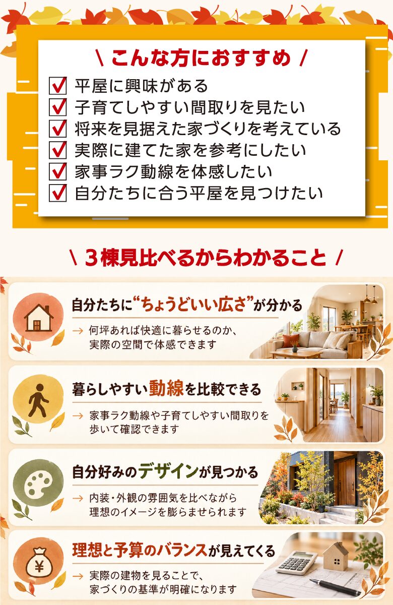 平屋3棟同時公開 見学会のご案内